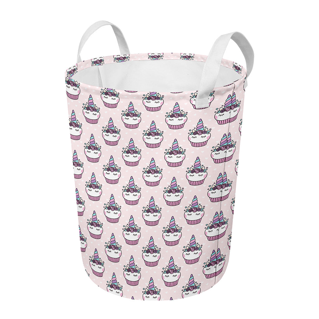 Unicorn Cupcake Pattern Print Round Laundry Basket