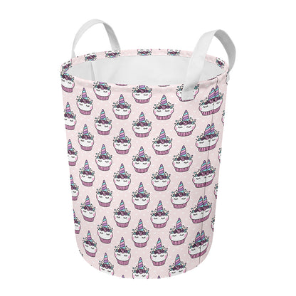 Unicorn Cupcake Pattern Print Round Laundry Basket