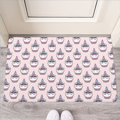 Unicorn Cupcake Pattern Print Rubber Doormat