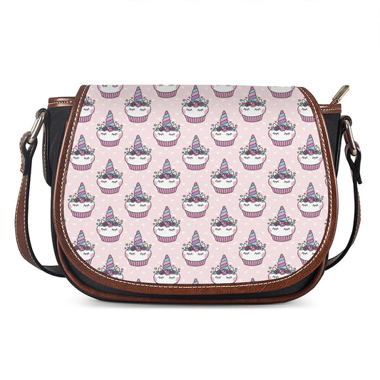 Unicorn Cupcake Pattern Print Saddle Bag