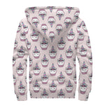 Unicorn Cupcake Pattern Print Sherpa Lined Zip Up Hoodie