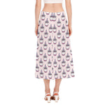 Unicorn Cupcake Pattern Print Side Slit Midi Skirt