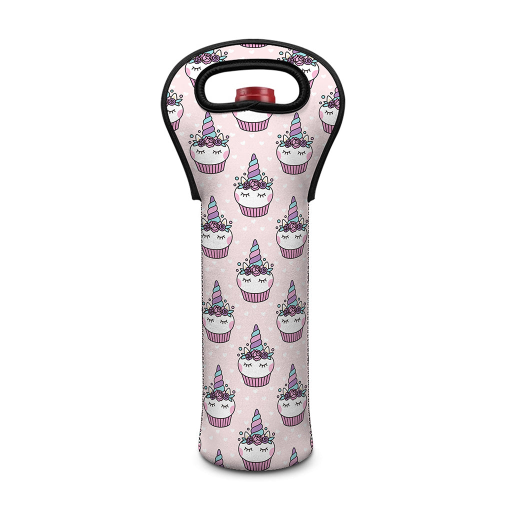 Unicorn Cupcake Pattern Print Single Neoprene Wine Tote