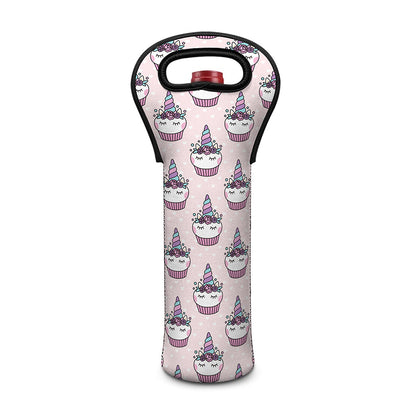Unicorn Cupcake Pattern Print Single Neoprene Wine Tote