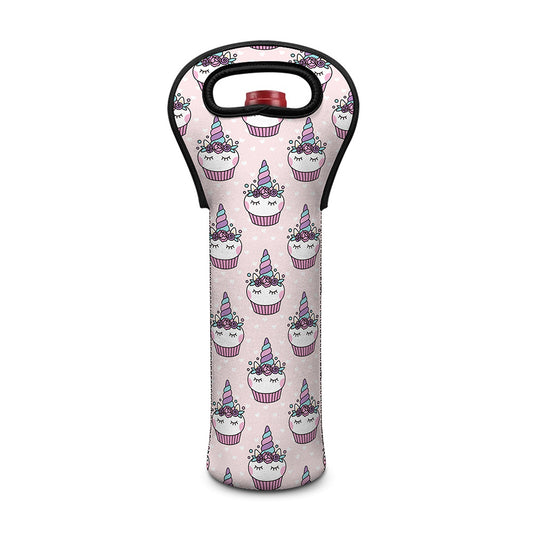 Unicorn Cupcake Pattern Print Single Neoprene Wine Tote