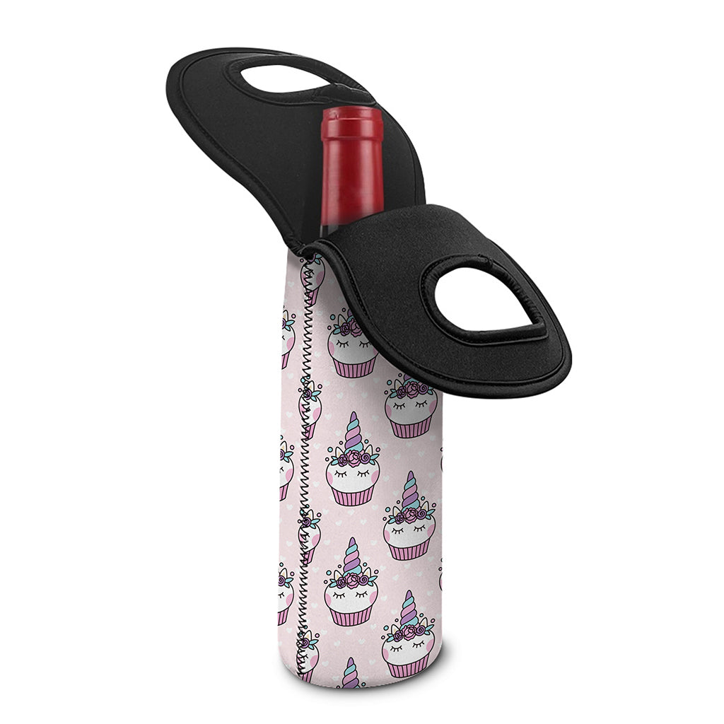Unicorn Cupcake Pattern Print Single Neoprene Wine Tote