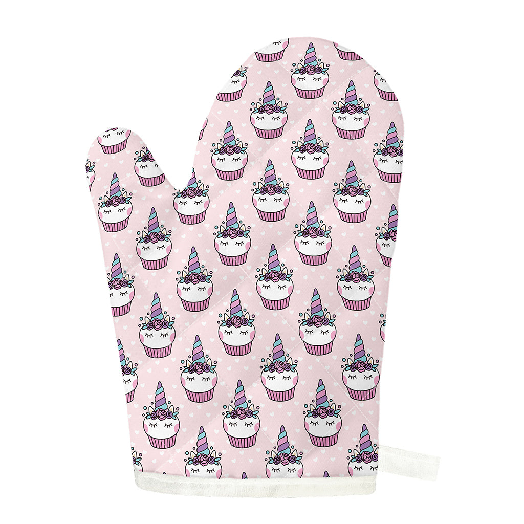 Unicorn Cupcake Pattern Print Single Oven Mitt