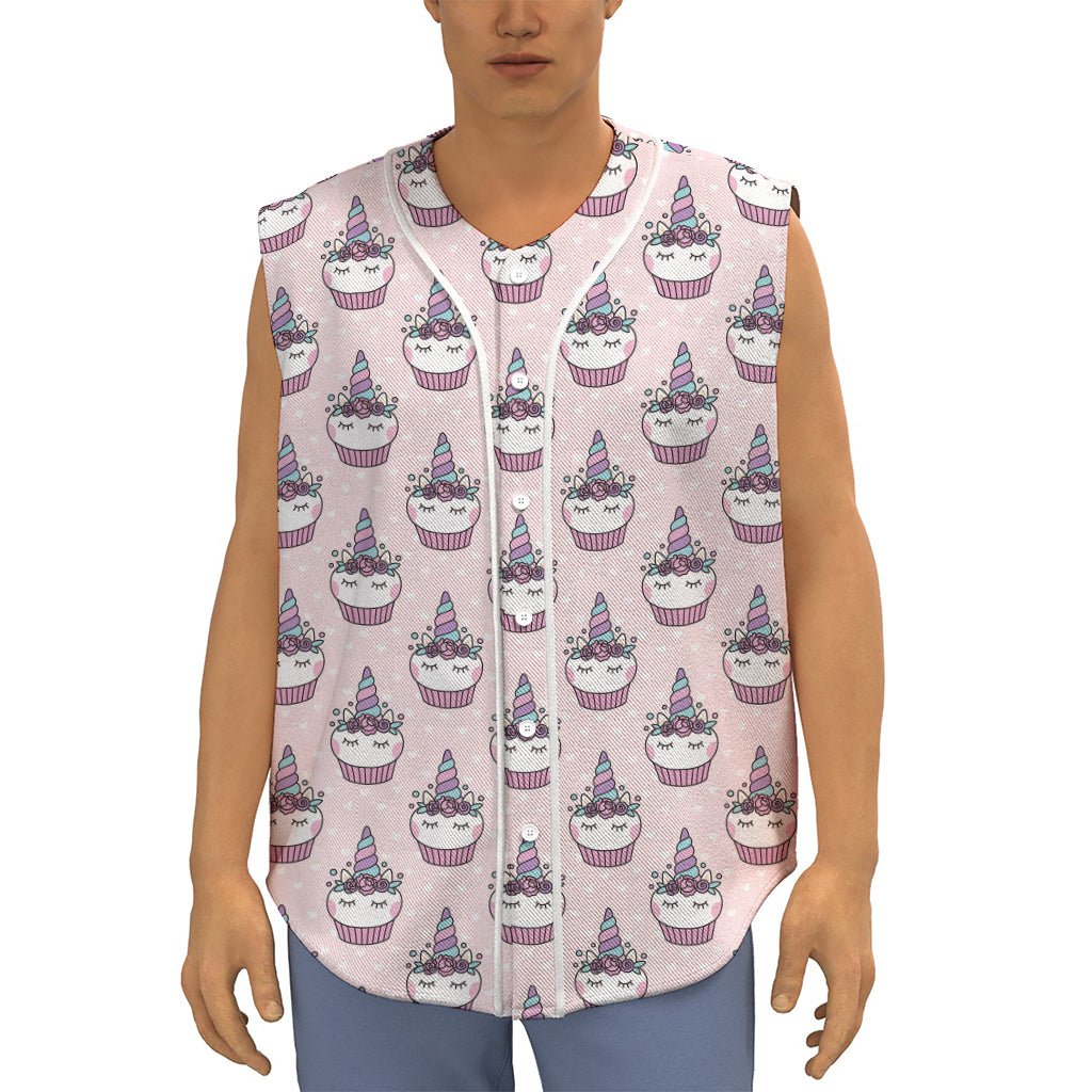 Unicorn Cupcake Pattern Print Sleeveless Baseball Jersey