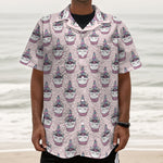 Unicorn Cupcake Pattern Print Textured Short Sleeve Shirt
