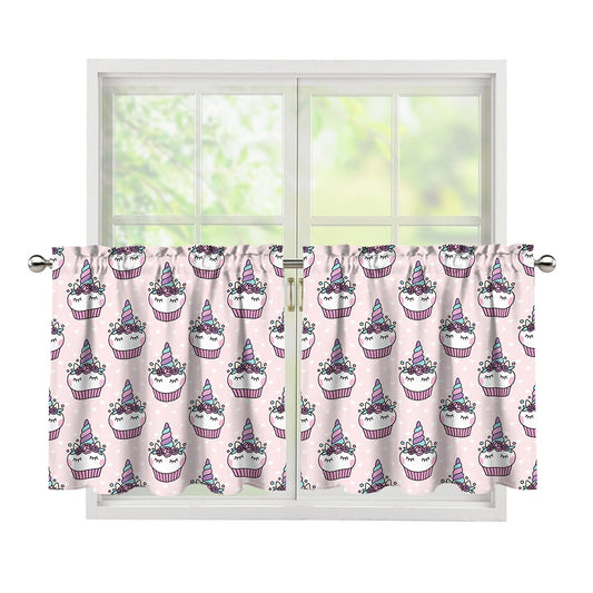 Unicorn Cupcake Pattern Print Tier Curtains