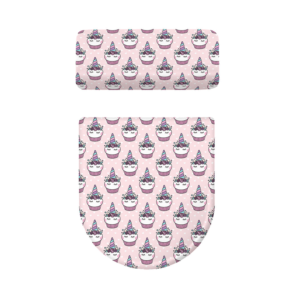 Unicorn Cupcake Pattern Print Toilet Lid And Tank Cover Set