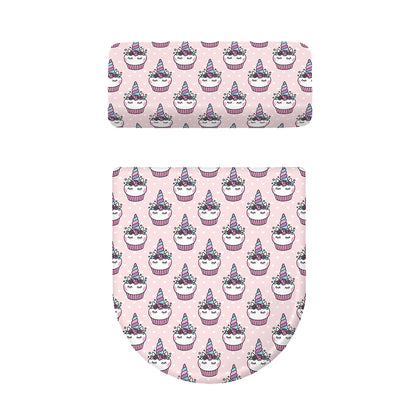 Unicorn Cupcake Pattern Print Toilet Lid And Tank Cover Set