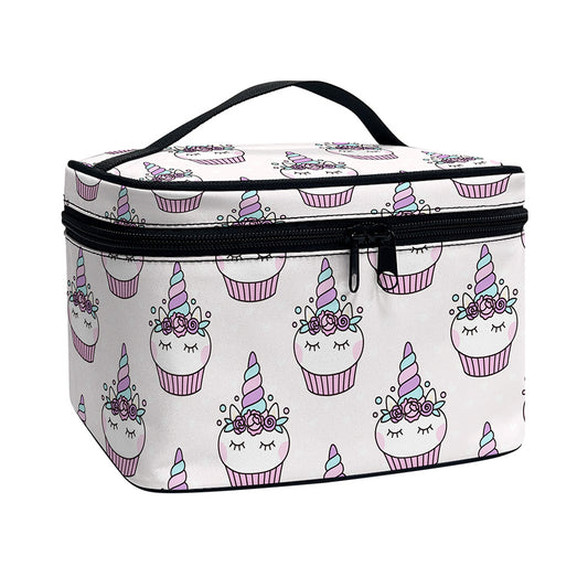 Unicorn Cupcake Pattern Print Travel Makeup Bag