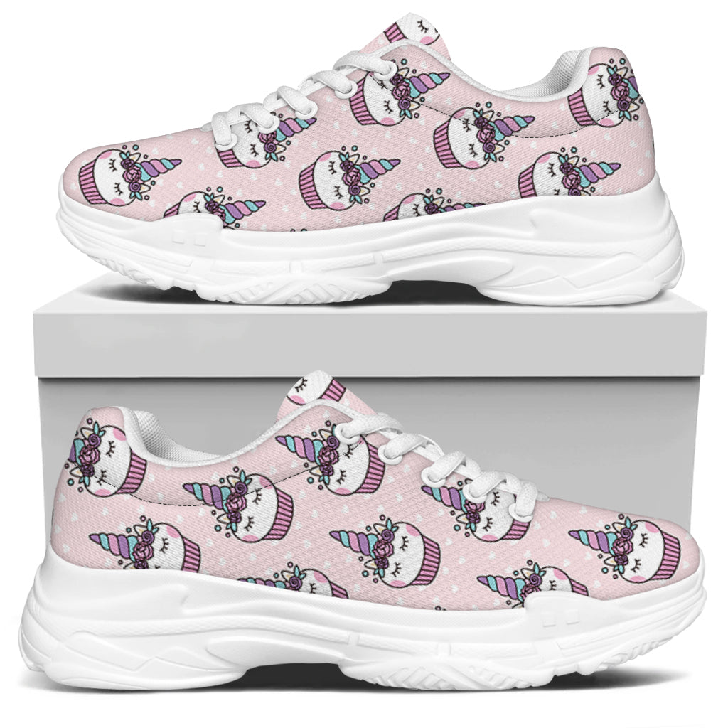 Unicorn Cupcake Pattern Print White Chunky Shoes