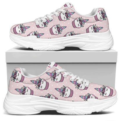 Unicorn Cupcake Pattern Print White Chunky Shoes