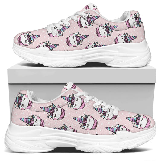 Unicorn Cupcake Pattern Print White Chunky Shoes
