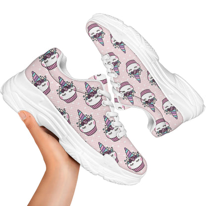 Unicorn Cupcake Pattern Print White Chunky Shoes