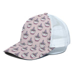 Unicorn Cupcake Pattern Print White Mesh Trucker Cap
