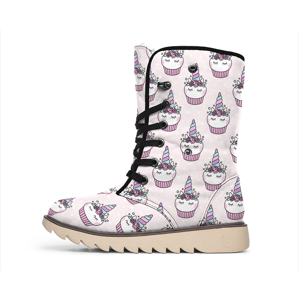 Unicorn Cupcake Pattern Print Winter Boots