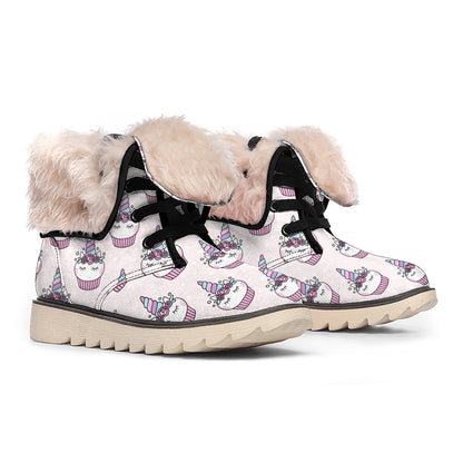 Unicorn Cupcake Pattern Print Winter Boots