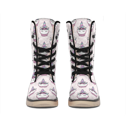 Unicorn Cupcake Pattern Print Winter Boots