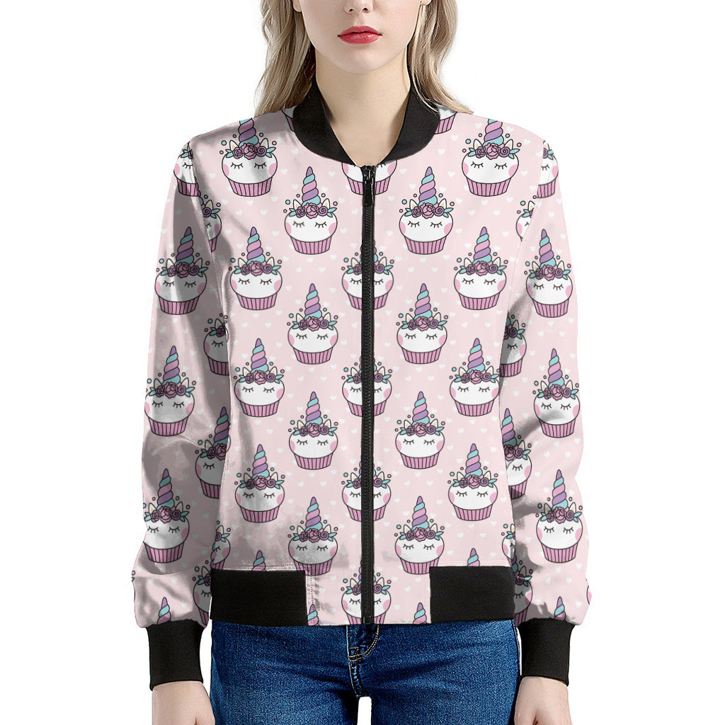 Unicorn Cupcake Pattern Print Women's Bomber Jacket