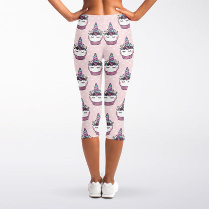 Unicorn Cupcake Pattern Print Women's Capri Leggings