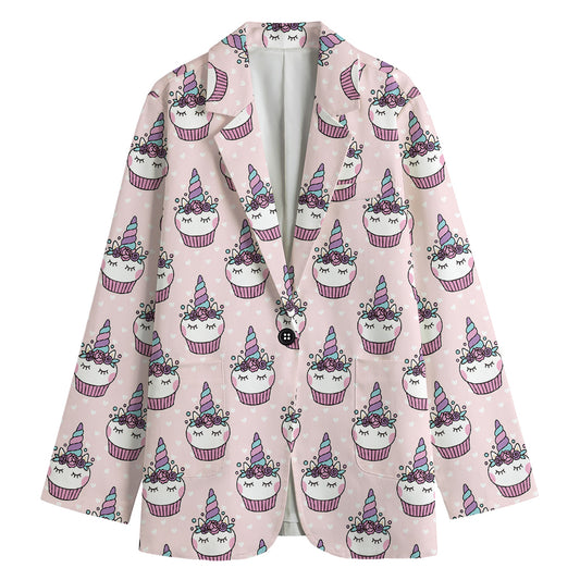 Unicorn Cupcake Pattern Print Women's Cotton Blazer