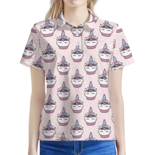 Unicorn Cupcake Pattern Print Women's Polo Shirt