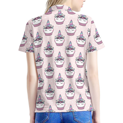 Unicorn Cupcake Pattern Print Women's Polo Shirt