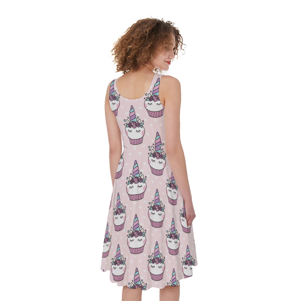 Unicorn Cupcake Pattern Print Women's Sleeveless Dress