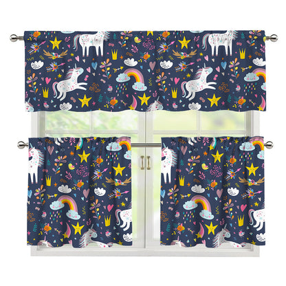Unicorn Dream Cartoon Pattern Print 3 Piece Kitchen Curtains