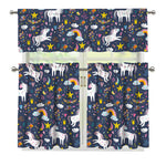 Unicorn Dream Cartoon Pattern Print 3 Piece Kitchen Curtains