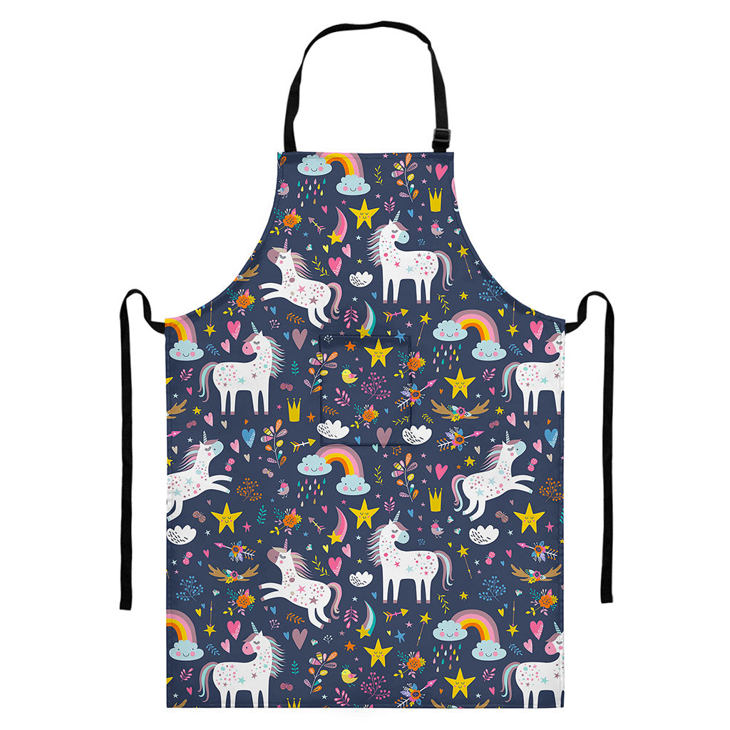 Unicorn Dream Cartoon Pattern Print Bib Apron With Pocket