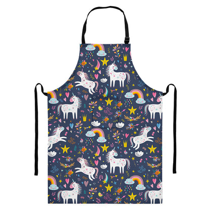 Unicorn Dream Cartoon Pattern Print Bib Apron With Pocket