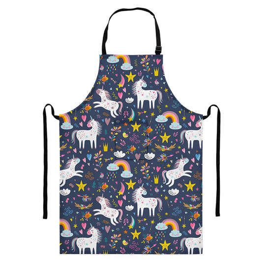 Unicorn Dream Cartoon Pattern Print Bib Apron With Pocket
