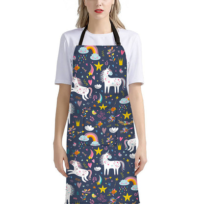 Unicorn Dream Cartoon Pattern Print Bib Apron With Pocket