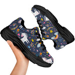 Unicorn Dream Cartoon Pattern Print Black Chunky Shoes