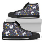 Unicorn Dream Cartoon Pattern Print Black High Top Sneakers