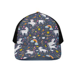 Unicorn Dream Cartoon Pattern Print Black Mesh Trucker Cap