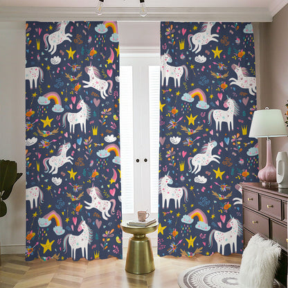 Unicorn Dream Cartoon Pattern Print Blackout Pencil Pleat Curtains