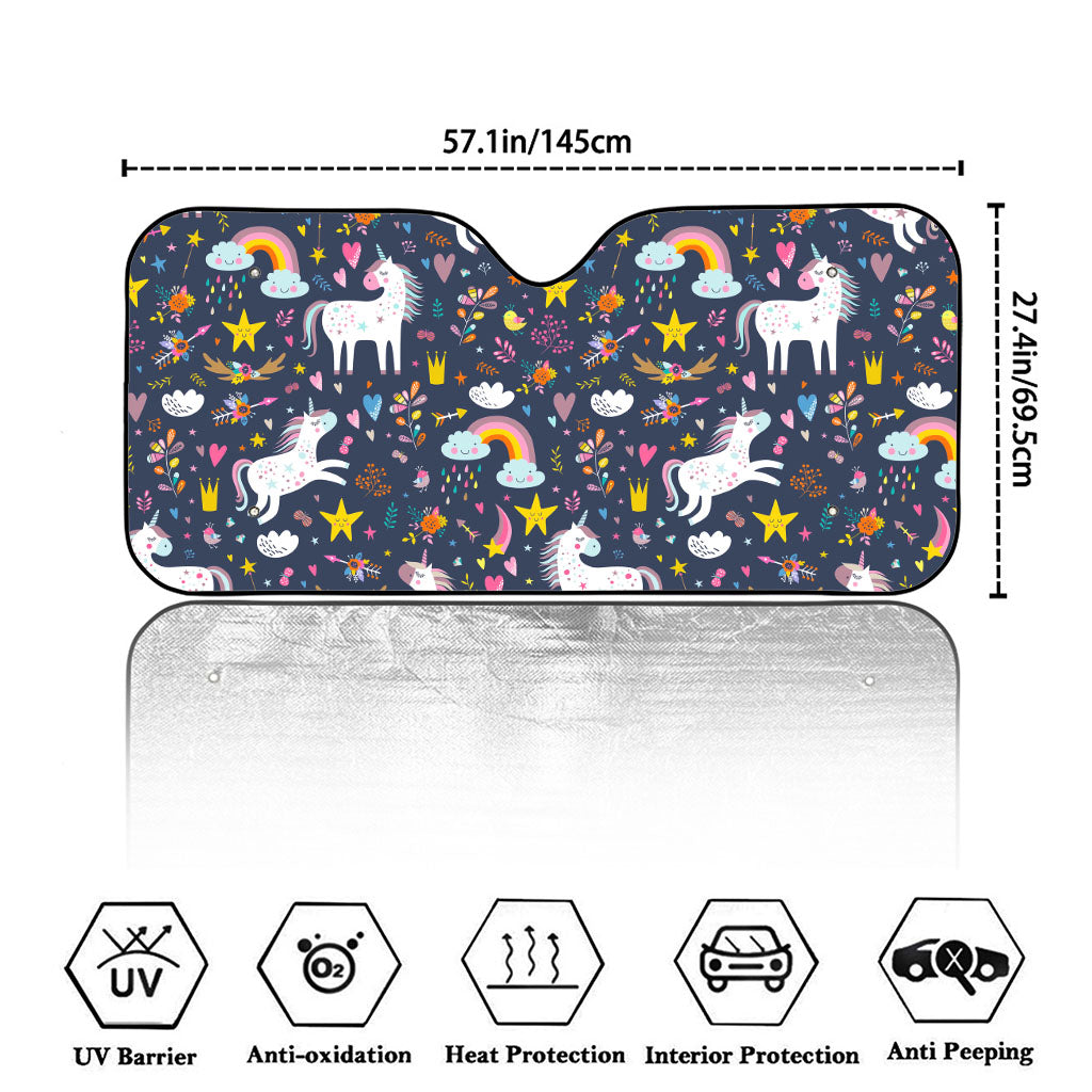 Unicorn Dream Cartoon Pattern Print Car Windshield Sun Shade
