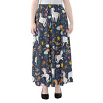 Unicorn Dream Cartoon Pattern Print Chiffon Maxi Skirt