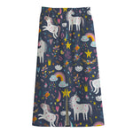 Unicorn Dream Cartoon Pattern Print Cotton Front Slit Maxi Skirt