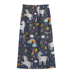 Unicorn Dream Cartoon Pattern Print Cotton Front Slit Maxi Skirt