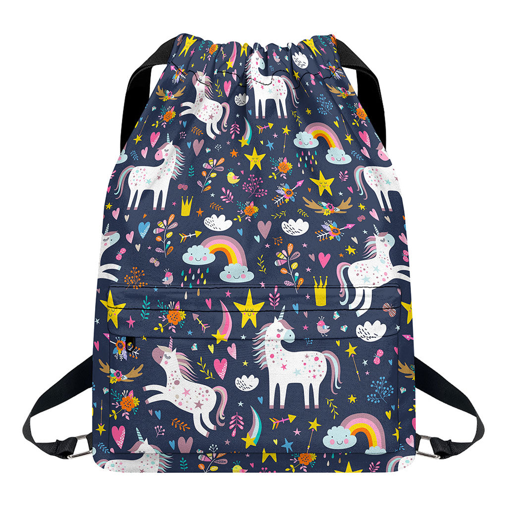 Unicorn Dream Cartoon Pattern Print Drawstring Backpack