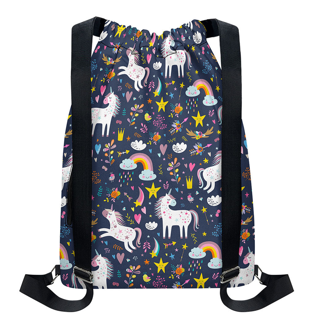 Unicorn Dream Cartoon Pattern Print Drawstring Backpack