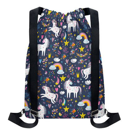 Unicorn Dream Cartoon Pattern Print Drawstring Backpack