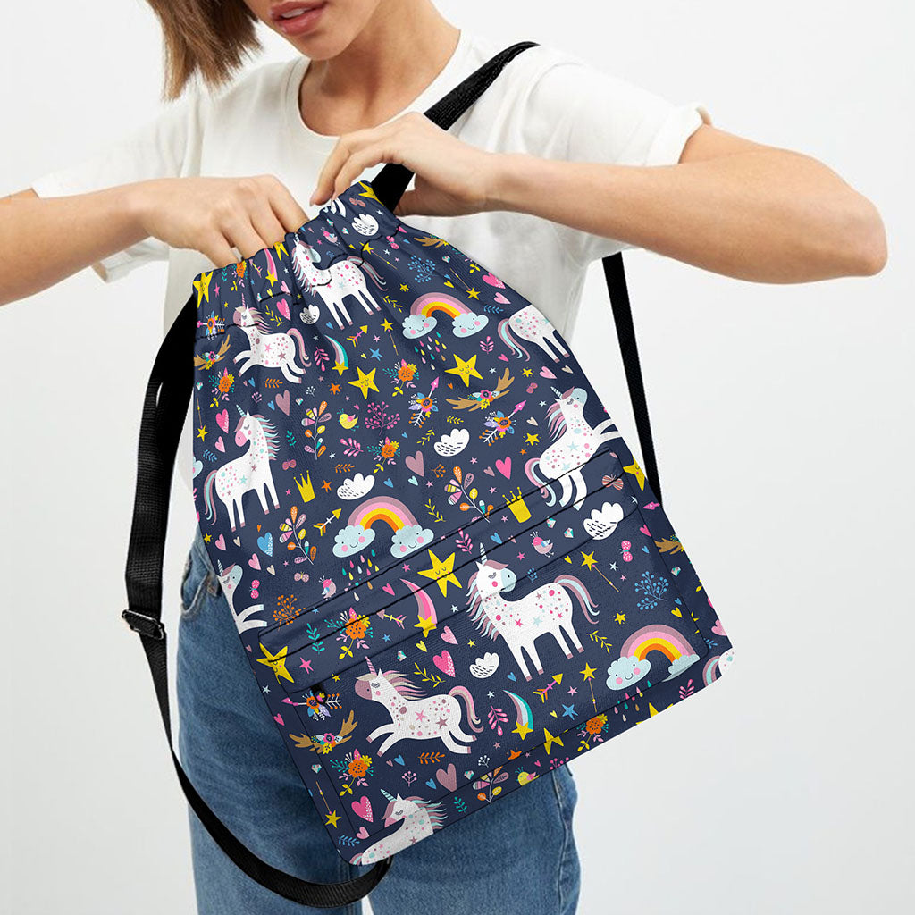 Unicorn Dream Cartoon Pattern Print Drawstring Backpack