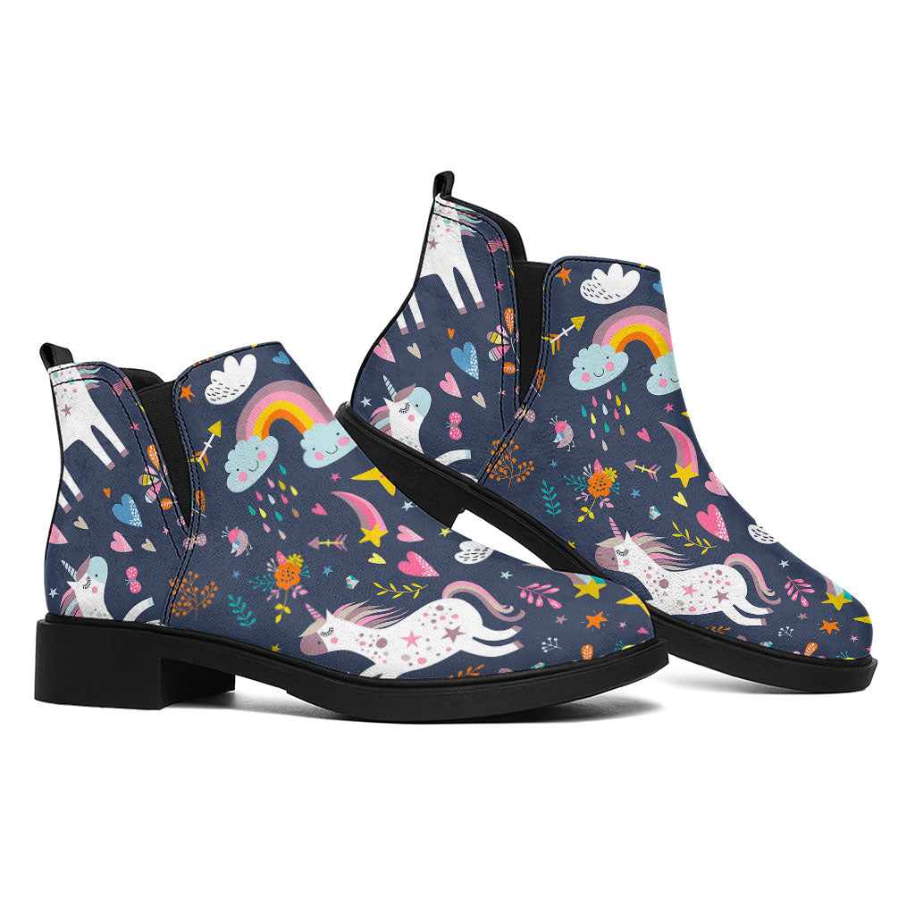 Unicorn Dream Cartoon Pattern Print Flat Ankle Boots